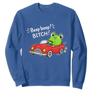 Beep Beep Frog Sweatshirt Funny Driving Frog Red Convertible Car Graphic TS10 Royal Blue Print Your Wear