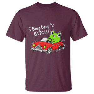 Beep Beep Frog T Shirt Funny Driving Frog Red Convertible Car Graphic TS10 Maroon Print Your Wear