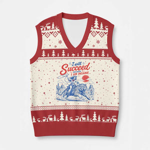 I Will Succeed Because I Am Insane Cowgirl Riding Tiger Vintage Graphic V-Neck Knit Sweater Vest TS10 Beige Red Print Your Wear