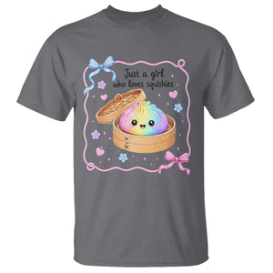 Just A Girl Who Loves Squishies T Shirt Cute Dumpling Graphic Coquette Bow Girls TS10 Charcoal Print Your Wear
