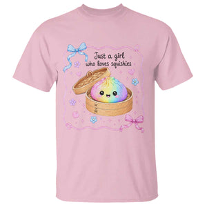 Just A Girl Who Loves Squishies T Shirt Cute Dumpling Graphic Coquette Bow Girls TS10 Light Pink Print Your Wear