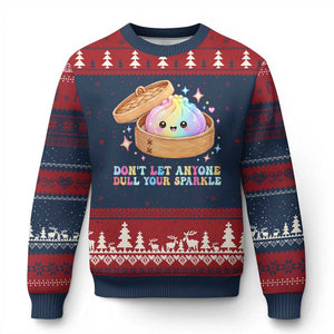 Dont Let Anyone Dull Your Sparkle Cute Rainbow Dumpling Squishy Graphic Ugly Christmas Sweater TS10 Navy Red Print Your Wear