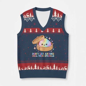 Dont Let Anyone Dull Your Sparkle Cute Rainbow Dumpling Squishy Graphic V-Neck Knit Sweater Vest TS10 Navy Red Print Your Wear