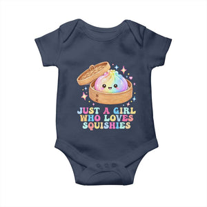Just A Girl Who Loves Squishies Baby Onesie Cute Rainbow Dumpling Squishy Graphic TS10 Navy Print Your Wear