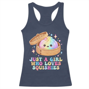 Just A Girl Who Loves Squishies Racerback Tank Top Cute Rainbow Dumpling Squishy Graphic TS10 Navy Print Your Wear