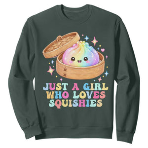 Just A Girl Who Loves Squishies Sweatshirt Cute Rainbow Dumpling Squishy Graphic TS10 Dark Forest Green Print Your Wear