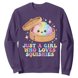 Just A Girl Who Loves Squishies Sweatshirt Cute Rainbow Dumpling Squishy Graphic TS10 Purple Print Your Wear