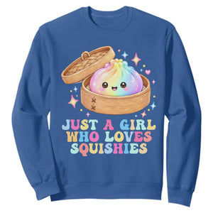 Just A Girl Who Loves Squishies Sweatshirt Cute Rainbow Dumpling Squishy Graphic TS10 Royal Blue Print Your Wear