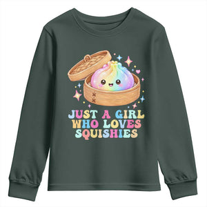 Just A Girl Who Loves Squishies Youth Sweatshirt Cute Rainbow Dumpling Squishy Graphic TS10 Dark Forest Green Print Your Wear