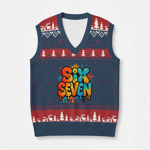 Fun Six Seven Graffiti V-Neck Knit Sweater Vest Funny 67 Meme Gen Alpha Slang Streetwear Hip Hop TS10 Navy Red Print Your Wear