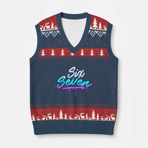 Fun Six Seven V-Neck Knit Sweater Vest Funny 6 7 Meme Gen Alpha Slang Streetwear Gradient TS10 Navy Red Print Your Wear