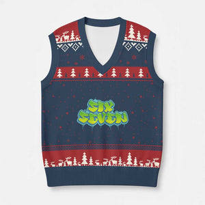 67 Meme V-Neck Knit Sweater Vest Six Seven Funny Gen Alpha Slang Saying TS10 Navy Red Print Your Wear