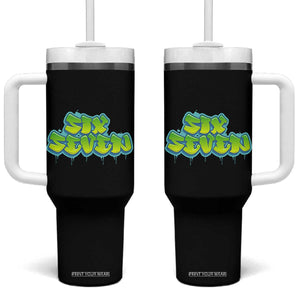 67 Meme Tumbler With Handle Six Seven Funny Gen Alpha Slang Saying TS10 One Size: 40 oz Black Print Your Wear
