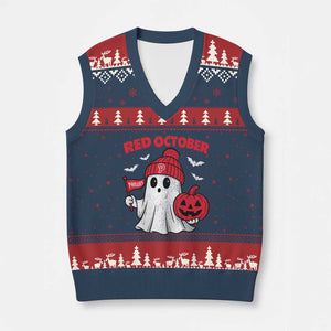 Red October Halloween Ghost V-Neck Knit Sweater Vest Philadelphia Spooky Pumpkin Baseball Fan TS10 Navy Red Print Your Wear