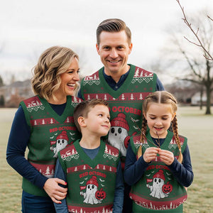 Red October Halloween Ghost V-Neck Knit Sweater Vest Philadelphia Spooky Pumpkin Baseball Fan TS10 Red Green Print Your Wear