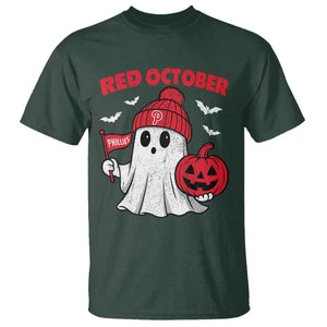 Red October Halloween Ghost T Shirt Philadelphia Spooky Pumpkin Baseball Fan TS10 Dark Forest Green Print Your Wear