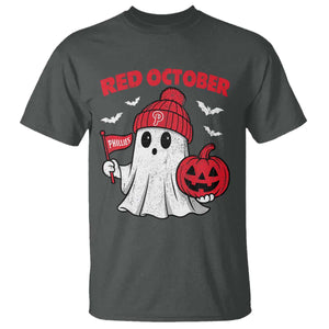 Red October Halloween Ghost T Shirt Philadelphia Spooky Pumpkin Baseball Fan TS10 Dark Heather Print Your Wear