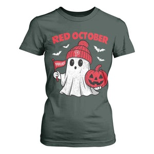 Red October Halloween Ghost T Shirt For Women Philadelphia Spooky Pumpkin Baseball Fan TS10 Dark Forest Green Print Your Wear