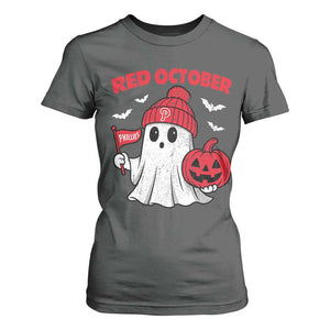 Red October Halloween Ghost T Shirt For Women Philadelphia Spooky Pumpkin Baseball Fan TS10 Dark Heather Print Your Wear
