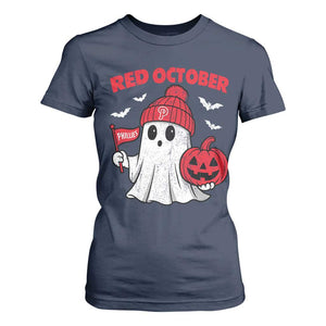 Red October Halloween Ghost T Shirt For Women Philadelphia Spooky Pumpkin Baseball Fan TS10 Navy Print Your Wear