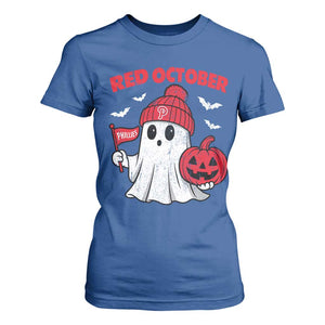 Red October Halloween Ghost T Shirt For Women Philadelphia Spooky Pumpkin Baseball Fan TS10 Royal Blue Print Your Wear