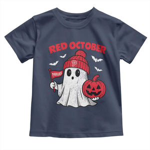 Red October Halloween Ghost Toddler T Shirt Philadelphia Spooky Pumpkin Baseball Fan TS10 Navy Print Your Wear