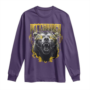 Vintage Pittsburgh Long Sleeve Shirt Retro Sports Fan Wild Bear Mascot Streetwear Bootleg TS10 Purple Print Your Wear