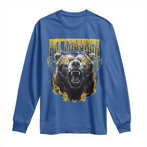 Vintage Pittsburgh Long Sleeve Shirt Retro Sports Fan Wild Bear Mascot Streetwear Bootleg TS10 Royal Blue Print Your Wear