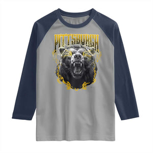 Vintage Pittsburgh Raglan Shirt Retro Sports Fan Wild Bear Mascot Streetwear Bootleg TS10 Sport Gray Navy Print Your Wear