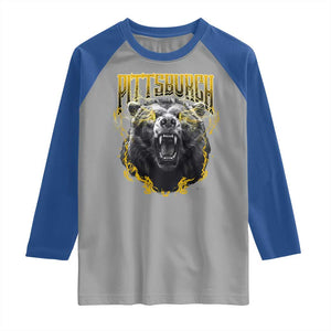 Vintage Pittsburgh Raglan Shirt Retro Sports Fan Wild Bear Mascot Streetwear Bootleg TS10 Sport Gray Royal Print Your Wear
