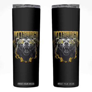 Vintage Pittsburgh Skinny Tumbler Retro Sports Fan Wild Bear Mascot Streetwear Bootleg TS10 Black Print Your Wear