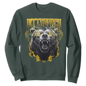Vintage Pittsburgh Sweatshirt Retro Sports Fan Wild Bear Mascot Streetwear Bootleg TS10 Dark Forest Green Print Your Wear