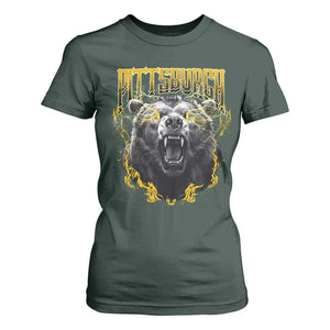 Vintage Pittsburgh T Shirt For Women Retro Sports Fan Wild Bear Mascot Streetwear Bootleg TS10 Dark Forest Green Print Your Wear