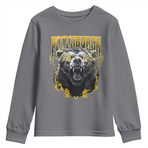Vintage Pittsburgh Youth Sweatshirt Retro Sports Fan Wild Bear Mascot Streetwear Bootleg TS10 Charcoal Print Your Wear