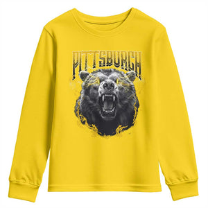 Vintage Pittsburgh Youth Sweatshirt Retro Sports Fan Wild Bear Mascot Streetwear Bootleg TS10 Daisy Print Your Wear