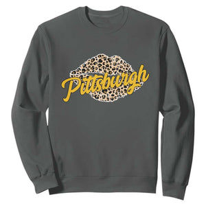 Pittsburgh Leopard Lips Sweatshirt Steel City Pride Woman Girl TS10 Dark Heather Print Your Wear