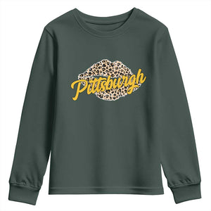 Pittsburgh Leopard Lips Youth Sweatshirt Steel City Pride Woman Girl TS10 Dark Forest Green Print Your Wear