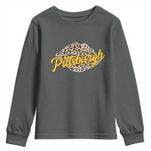 Pittsburgh Leopard Lips Youth Sweatshirt Steel City Pride Woman Girl TS10 Dark Heather Print Your Wear
