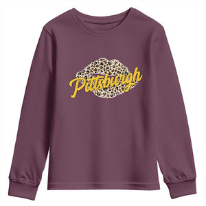 Pittsburgh Leopard Lips Youth Sweatshirt Steel City Pride Woman Girl TS10 Maroon Print Your Wear