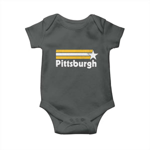 Retro Pittsburgh Baby Onesie Vintage Pennsylvania Stripes 70s 80s 90s TS10 Dark Heather Print Your Wear