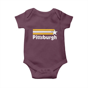 Retro Pittsburgh Baby Onesie Vintage Pennsylvania Stripes 70s 80s 90s TS10 Maroon Print Your Wear