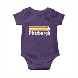 Retro Pittsburgh Baby Onesie Vintage Pennsylvania Stripes 70s 80s 90s TS10 Purple Print Your Wear