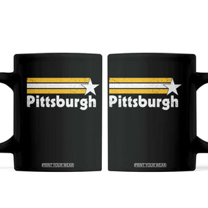 Retro Pittsburgh Coffee Mug Vintage Pennsylvania Stripes 70s 80s 90s TS10 Black Print Your Wear