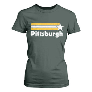 Retro Pittsburgh T Shirt For Women Vintage Pennsylvania Stripes 70s 80s 90s TS10 Dark Forest Green Print Your Wear