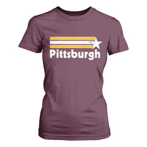 Retro Pittsburgh T Shirt For Women Vintage Pennsylvania Stripes 70s 80s 90s TS10 Maroon Print Your Wear