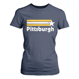 Retro Pittsburgh T Shirt For Women Vintage Pennsylvania Stripes 70s 80s 90s TS10 Navy Print Your Wear