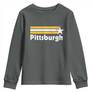 Retro Pittsburgh Youth Sweatshirt Vintage Pennsylvania Stripes 70s 80s 90s TS10 Dark Heather Print Your Wear