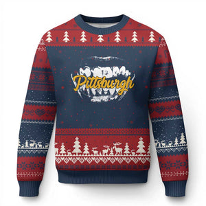 PFS Game Day Ugly Christmas Sweater Streetwear Steel City Pride TS10 Navy Red Print Your Wear