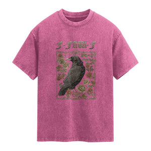 Funny F Caw F Crow Washed Cotton T-Shirt Vintage Bird Saying Adult Humor Gothic Tarot Card