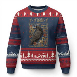 Funny F Caw F Crow Ugly Christmas Sweater Vintage Bird Saying Adult Humor Gothic Tarot Card TS10 Navy Red Print Your Wear